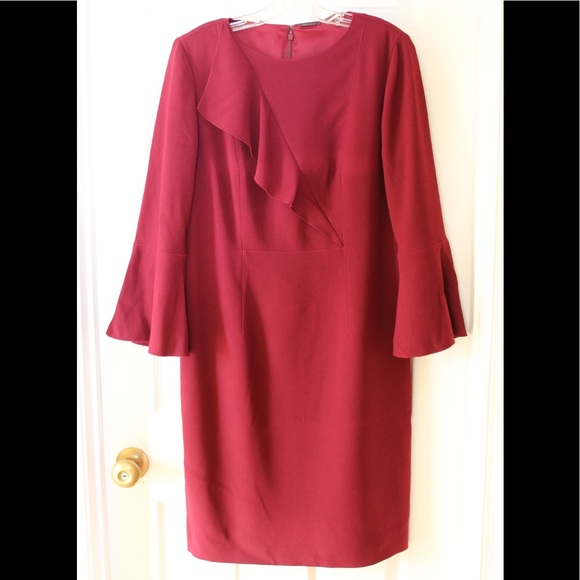 ELIE TAHARI Red Dress Ruffle Long Sleeved Size 10
